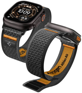 Juoda / oranžinė apyrankė Apple Watch 8 / 9 / 10 / 11 / 12 / SE / Ultra (44 / 45 / 46 / 49 mm) laikrodžiui "Spigen Athlex Air 2"
