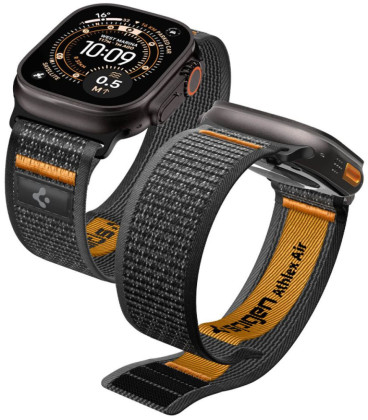 Juoda / oranžinė apyrankė Apple Watch 8 / 9 / 10 / 11 / 12 / SE / Ultra (44 / 45 / 46 / 49 mm) laikrodžiui "Spigen Athlex Air 2"