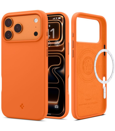 Oranžinis silikoninis dėklas Apple iPhone 17 Pro / 18 Pro telefonui "Spigen Silicone Fit MAG Magsafe"