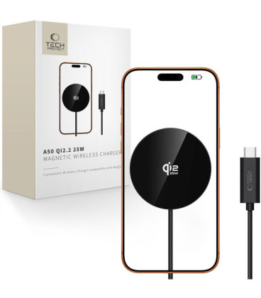 Juodas belaidis 25W Qi2.2 pakrovėjas "Tech-Protect A50 Magnetic Magsafe"