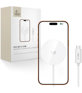 Baltas belaidis 25W Qi2.2 pakrovėjas "Tech-Protect A50 Magnetic Magsafe"
