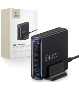 Juodas 2xUSB-A + 4xUSB-C PD240W / QC3.0 pakrovėjas "Tech-Protect DC240W-GaN 6-Port"