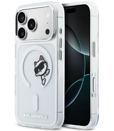 Skaidrus dėklas Apple iPhone 17 Pro telefonui "Karl Lagerfeld IML Choupette Peekaboo MagSafe Case"