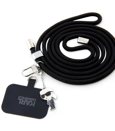 Juodas dirželis telefonui "Karl Lagerfeld Universal Crossbody Strap Cord and Ikonik Pins"