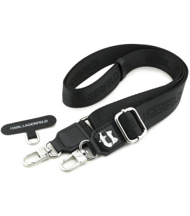 Juodas dirželis telefonui "Karl Lagerfeld Universal Crossbody Strap Choupette Patch"