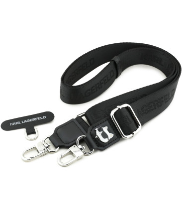 Juodas dirželis telefonui "Karl Lagerfeld Universal Crossbody Strap Choupette Patch"