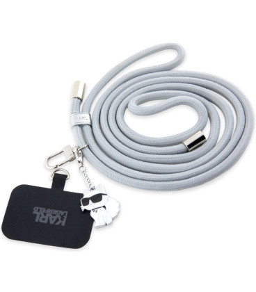 Pilkas dirželis telefonui "Karl Lagerfeld Universal Crossbody Strap Cord and Choupette Pins"