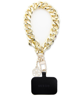 Auksinės spalvos dirželis telefonui ant riešo "Guess Universal Wrist Strap 4G Charm"