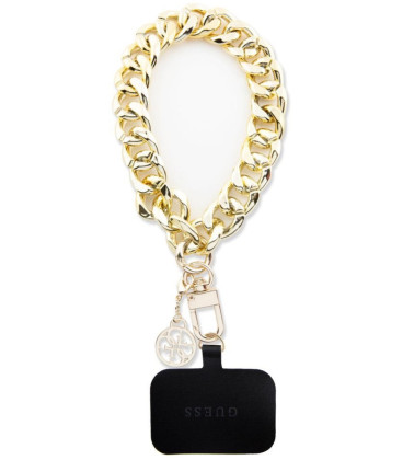 Auksinės spalvos dirželis telefonui ant riešo "Guess Universal Wrist Strap 4G Charm"