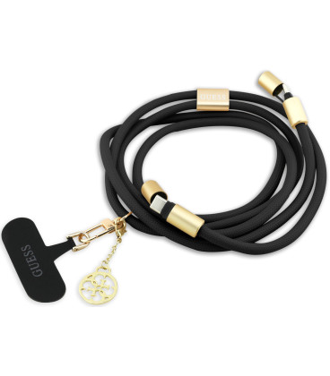 Juodas dirželis telefonui su integruotu USB-C - USB-C laidu "Guess Crossbody Strap 4G Charm"