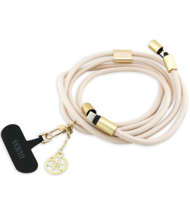 Smėlio spalvos dirželis telefonui su integruotu USB-C - USB-C laidu "Guess Crossbody Strap 4G Charm"