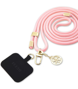 Rožinis / auksinės spalvos dirželis telefonui "Guess Crossbody Strap Cord 4G Charm"