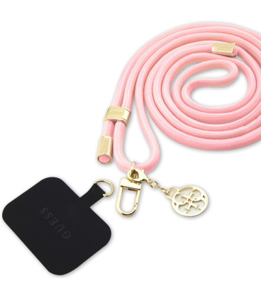 Rožinis / auksinės spalvos dirželis telefonui "Guess Crossbody Strap Cord 4G Charm"
