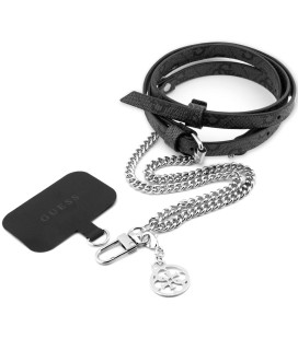 Juodas / sidabrinės spalvos dirželis telefonui "Guess Crossbody Strap PU 4G Chain with Charm"