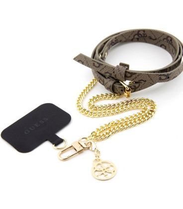 Rudas / auksinės spalvos dirželis telefonui "Guess Crossbody Strap PU 4G Chain with Charm"