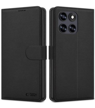 Juodas atverčiamas dėklas Motorola Moto G67 / G77 telefonui "Tech-Protect Wallet"