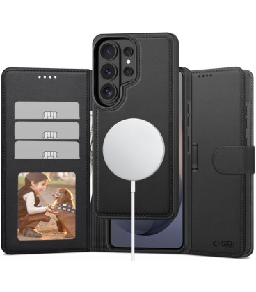 Juodas atverčiamas dėklas Samsung Galaxy S26 Ultra telefonui "Tech-Protect Wallet Magsafe"
