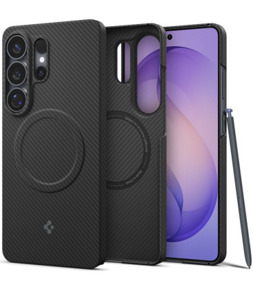 Juodas dėklas Samsung Galaxy S26 Ultra telefonui "Spigen Airskin Aramid Mag Magsafe"