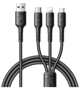Juodas USB-A - USB-C/Lightning/MicroUSB 3.5A 120cm laidas "Joyroom S-A61"