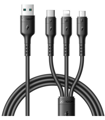 Juodas USB-A - USB-C/Lightning/MicroUSB 3.5A 120cm laidas "Joyroom S-A61"