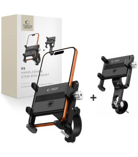 Juodas telefono laikiklis dviračiui "Tech-Protect V5 Handlebar & Stem Universal Bike Mount"