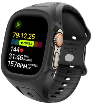 Juoda apyrankė - dėklas Apple Watch 1 / 2 / 3 (49mm) laikrodžiui "Spigen Liquid Air Pro"
