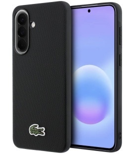 Juodas dėklas Samsung Galaxy A57 telefonui "Lacoste Iconic Petit Pique Woven Logo MagSafe Case"