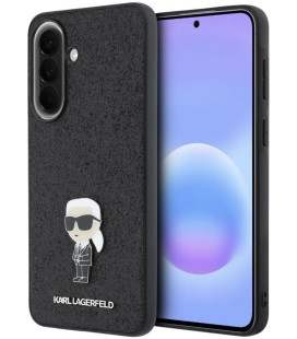 Juodas dėklas Samsung Galaxy A57 telefonui "Karl Lagerfeld Fixed Glitter Metal Ikonik Case"