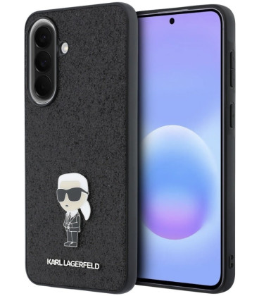 Juodas dėklas Samsung Galaxy A57 telefonui "Karl Lagerfeld Fixed Glitter Metal Ikonik Case"