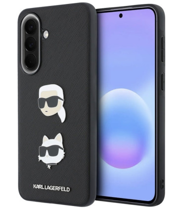Juodas dėklas Samsung Galaxy A57 telefonui "Karl Lagerfeld Liquid Silicone Metal Karl and Choupette Case"