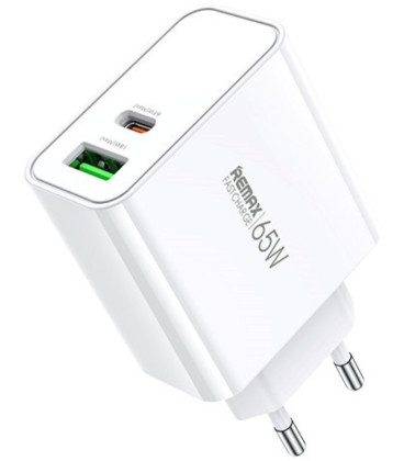 Baltas 65W GaN 1xUSB-A + 1xUSB-C pakrovėjas "Remax RP-U125"