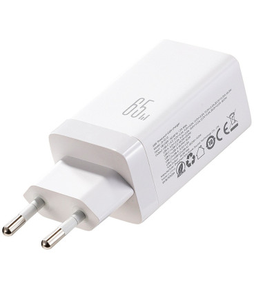 Baltas 65W 1xUSB-A + 2xUSB-C pakrovėjas + USB-C - USB-C 120cm laidas "Joyroom JR-TG10 GaN"
