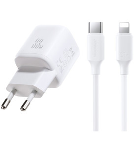 Baltas 33W 1xUSB-A + 1xUSB-C pakrovėjas + USB-C - Lightning 100cm laidas "Joyroom JR-TG7"