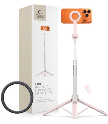 Rožinė / pilka selfie - asmenukių lazka - trikojis "Tech-Protect L10S Magsafe Bluetooth Selfie Stick Tripod"