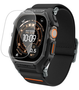Juoda apyrankė / dėklas + stikliukas Apple Watch Ultra 1 / 2 / 3 (49 mm) laikrodžiui "Spigen Lite Fit Pro & Tempered Glass"