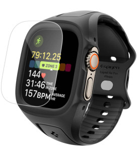 Juoda apyrankė / dėklas + stikliukas Apple Watch Ultra 1 / 2 / 3 (49 mm) laikrodžiui "Spigen Liquid Air Pro & Tempered Glass"
