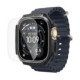 Juodas dėklas + stikliukas Apple Watch Ultra 1 / 2 / 3 (49 mm) laikrodžiui "Spigen Rugged Armor & Tempered Glass"