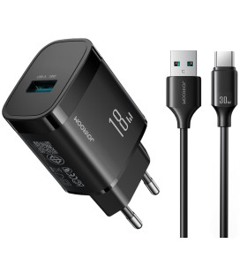 Juodas 18W 1xUSB-A pakrovėjas + USB-A - USB-C 100cm laidas "Joyroom JR-TF4"