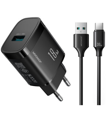 Juodas 18W 1xUSB-A pakrovėjas + USB-A - USB-C 100cm laidas "Joyroom JR-TF4"