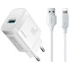 Baltas 18W 1xUSB-A pakrovėjas + USB-C - Lightning 100cm laidas "Joyroom JR-TF4"