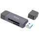 Pilkas atminties kortelių skaitytuvas USB-C + USB-A 2-in-1 USB3.0 "Hoco HB45"