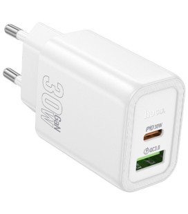 Baltas 30W GaN 1xUSB-C + 1xUSB-A pakrovėjas "Hoco N63"