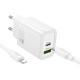 Baltas 30W GaN 1xUSB-C + 1xUSB-A pakrovėjas + USB-C - Lightning 100cm laidas "Hoco N63"