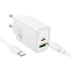 Baltas 30W GaN 1xUSB-C + 1xUSB-A pakrovėjas + USB-C - USB-C 100cm laidas "Hoco N63"