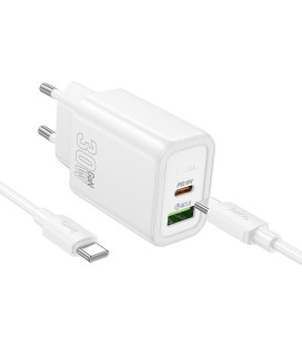 Baltas 30W GaN 1xUSB-C + 1xUSB-A pakrovėjas + USB-C - USB-C 100cm laidas "Hoco N63"