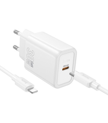 Baltas 30W GaN 1xUSB-C pakrovėjas + USB-C - Lightning 100cm laidas "Hoco N62"
