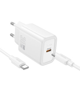 Baltas 30W GaN 1xUSB-C pakrovėjas + USB-C - USB-C 100cm laidas "Hoco N62"