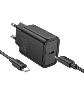 Juodas 30W GaN 1xUSB-C pakrovėjas + USB-C - USB-C 100cm laidas "Hoco N62"