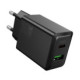 Juodas 30W GaN 1xUSB-C + 1xUSB-A pakrovėjas "Hoco N71"