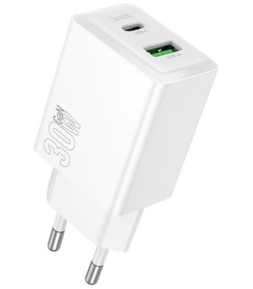 Baltas 30W GaN 1xUSB-C + 1xUSB-A pakrovėjas "Hoco N71"